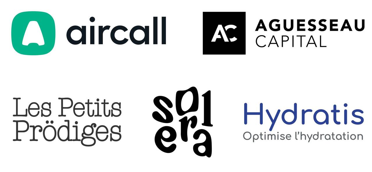 Logos des invités à la conférence Inspirations Business 2025 : Aircall, Aguesseau Capital, Les Petits Prödiges, Solera, Hydratis
